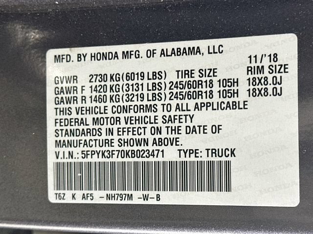 2019 Honda Ridgeline RTL-E
