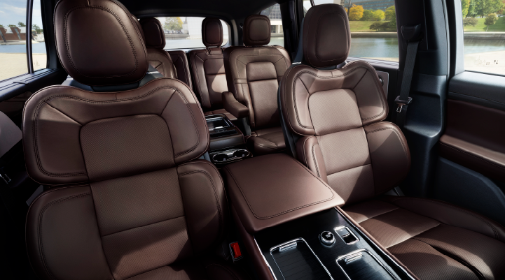 The cabin of the 2025 Lincoln Aviator® SUV is shown with black and brown accents. | Gary Yeomans Lincoln Ocala in Ocala FL