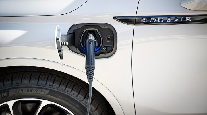 An electric charger is shown plugged into the charging port of a Lincoln Corsair® Grand Touring
model. | Gary Yeomans Lincoln Ocala in Ocala FL