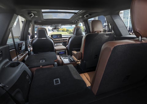 One side of the PowerFold® third-row seat and a second-row seat are folded forward in the 2026 Lincoln Aviator® SUV. | Gary Yeomans Lincoln Ocala in Ocala FL